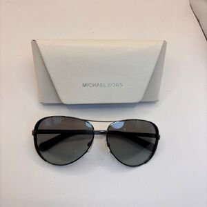 Michael Kors Chelsea Aviator Sunglasses Black Metal Gray Lenses w/ Case